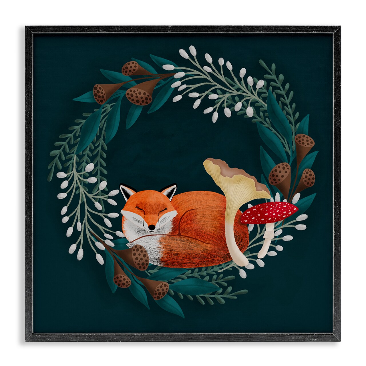 Stupell Industries Sleepy Fox in Botanical Wreath Framed Giclee, design by Metka Hiti